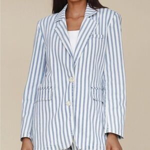 Avec Les Filles Blue and White Striped Blazer